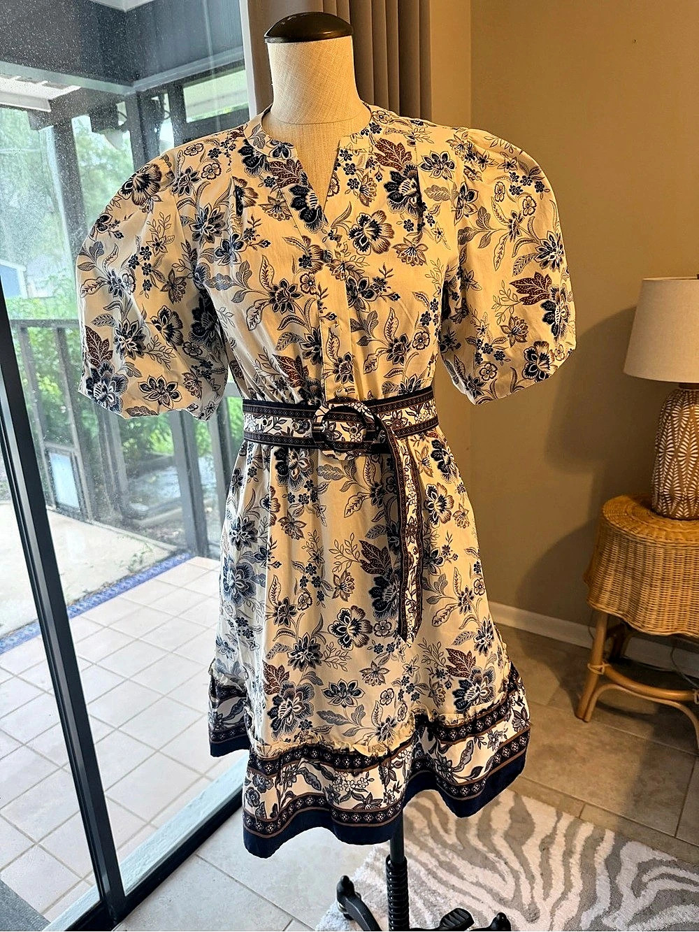 joie Floral Mini Dress in Cream & Blue Size 2